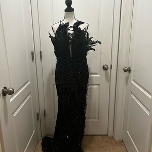Stunning Black Feathered Evening Dress
